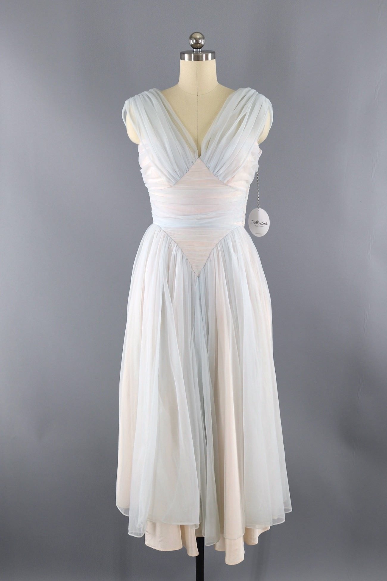 Vintage Pastel Blue Chiffon Gown-ThisBlueBird - Modern Vintage