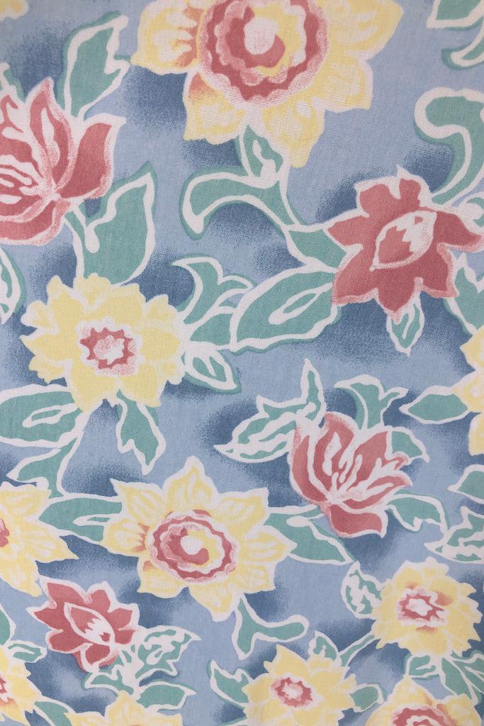 Vintage Pastel Blue Floral Print Skirt-ThisBlueBird