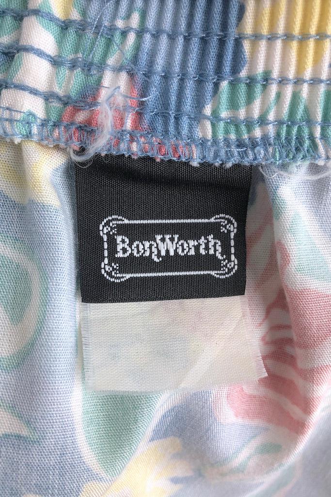 Vintage Pastel Blue Floral Print Skirt-ThisBlueBird