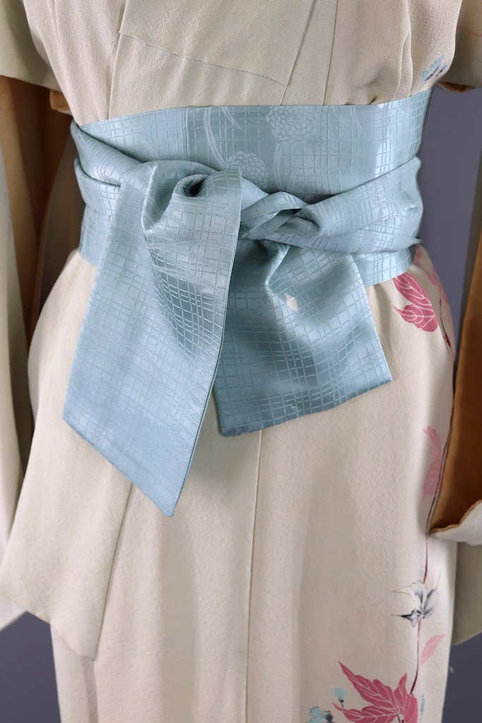 Vintage Pastel Blue Leaves Silk Kimono – ThisBlueBird