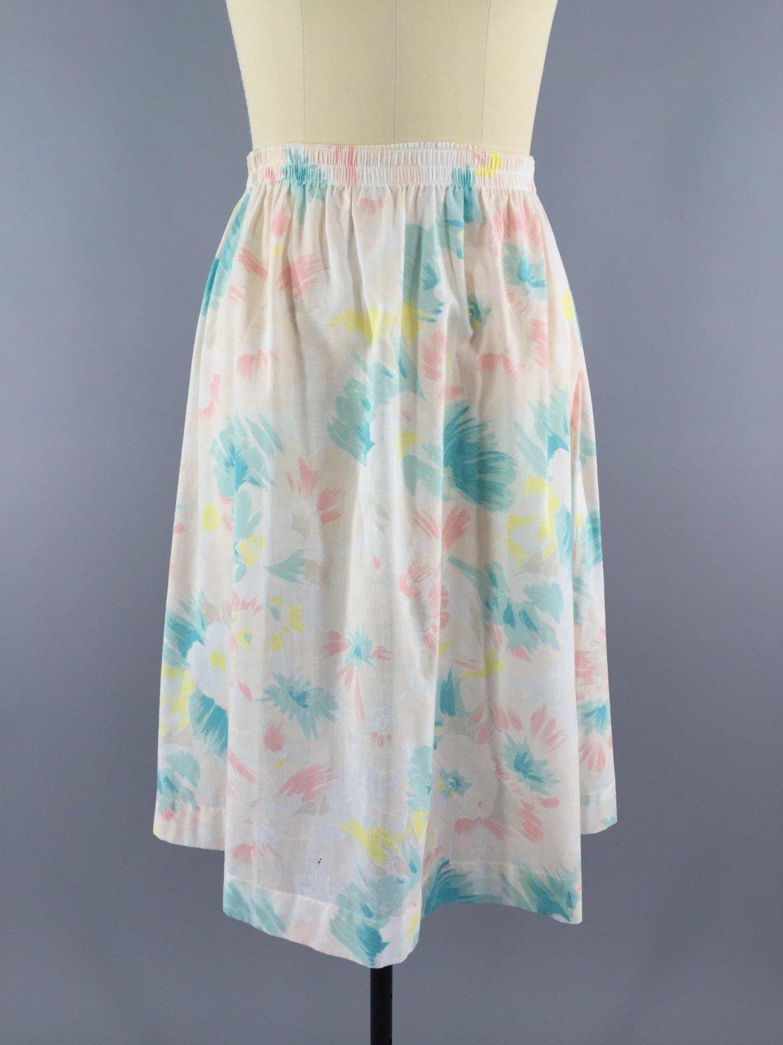 Vintage Pastel Floral Print Skirt - ThisBlueBird