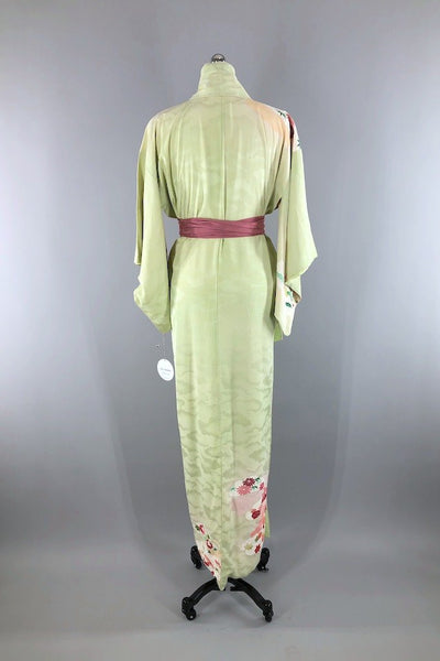 Vintage Pastel Green Maple Leaf Silk Kimono Robe-ThisBlueBird - Modern Vintage