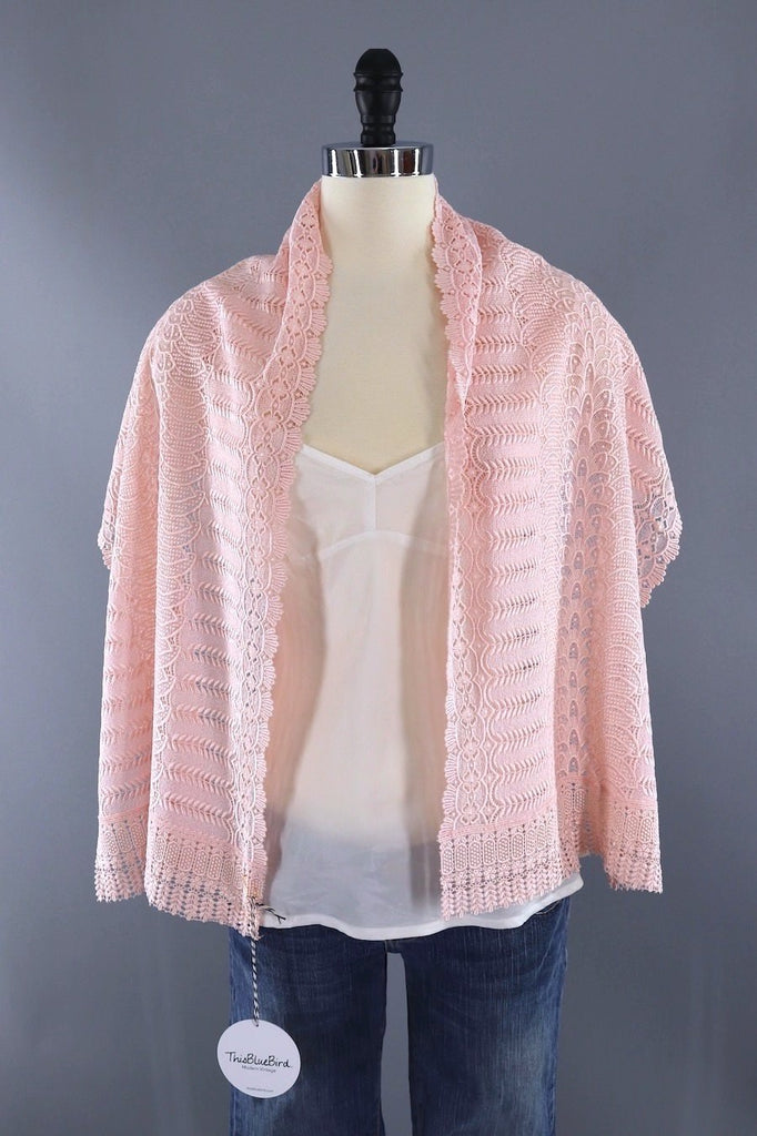 Vintage Pastel Pink Lace Kimono Shawl-ThisBlueBird - Modern Vintage