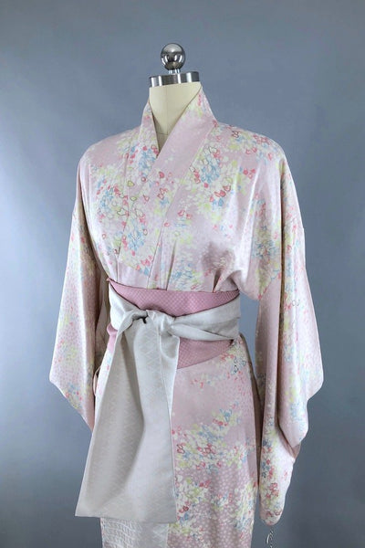 Vintage Pastel Pink Leaves Kimono Robe-ThisBlueBird - Modern Vintage