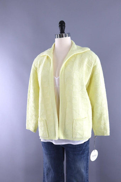 Vintage Pastel Yellow Knitted Cardigan Sweater - ThisBlueBird