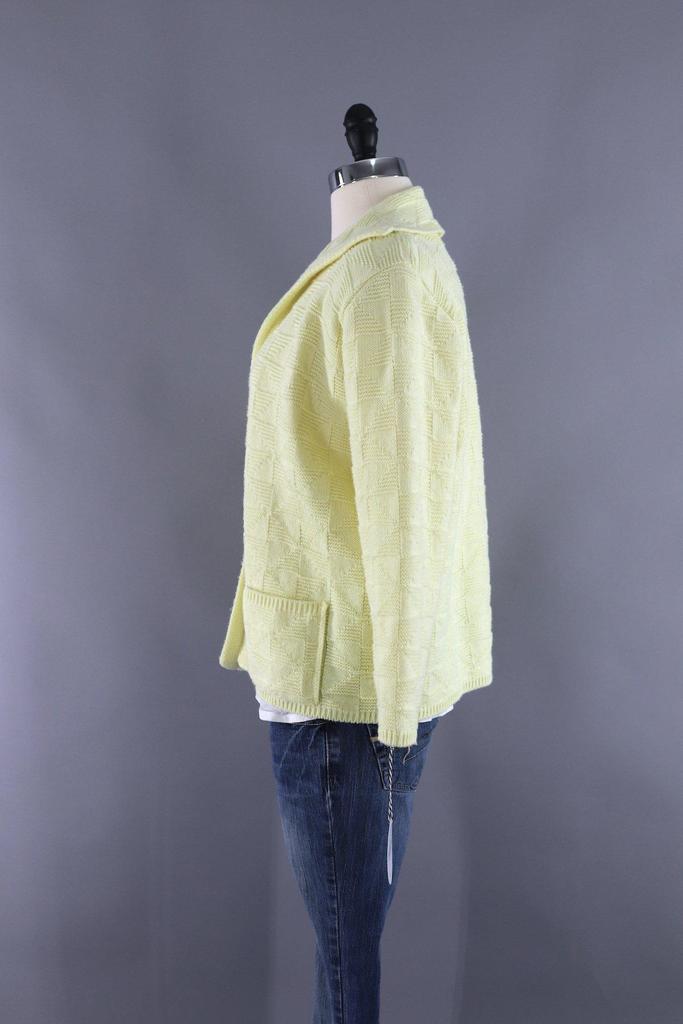 Vintage Pastel Yellow Knitted Cardigan Sweater - ThisBlueBird