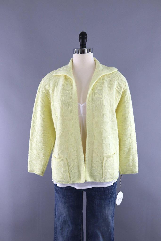 Vintage Pastel Yellow Knitted Cardigan Sweater - ThisBlueBird