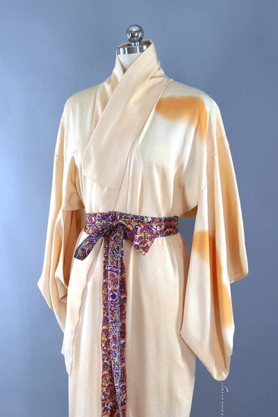 Vintage Pastel Yellow Ombre Silk Kimono Robe-ThisBlueBird - Modern Vintage