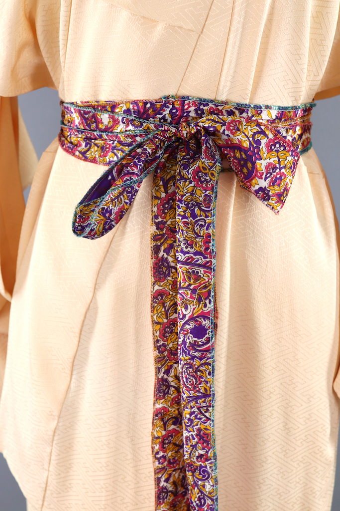 Vintage Pastel Yellow Ombre Silk Kimono Robe-ThisBlueBird - Modern Vintage