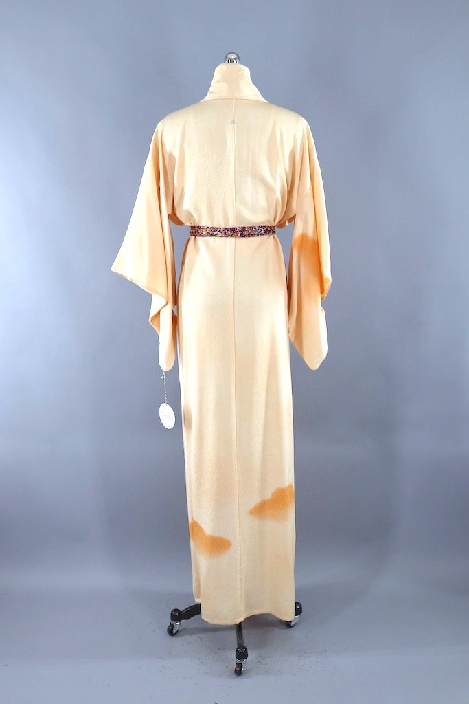 Vintage Pastel Yellow Ombre Silk Kimono Robe-ThisBlueBird - Modern Vintage