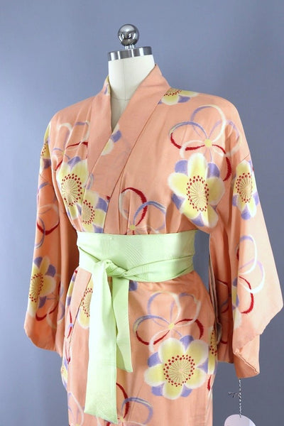Vintage Peach Floral Cotton Kimono Robe-ThisBlueBird - Modern Vintage