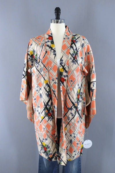Vintage Peach Ikat Silk Kimono Cardigan-ThisBlueBird - Modern Vintage