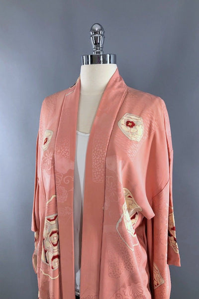 Vintage Pink Art Deco Silk Kimono Cardigan-ThisBlueBird
