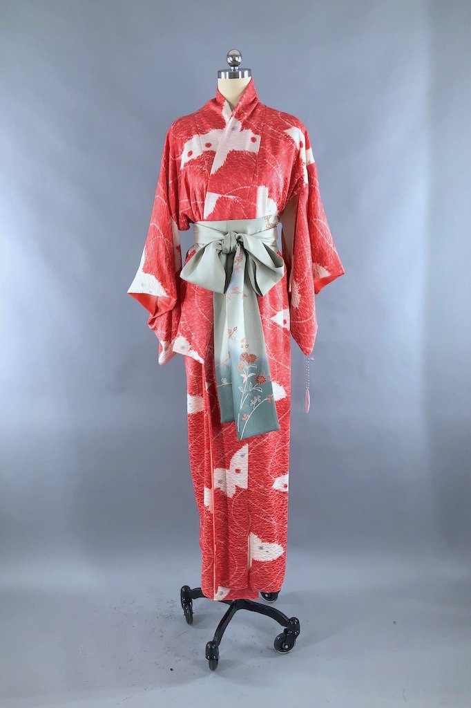 Vintage Pink Butterfly Silk Kimono Robe-ThisBlueBird - Modern Vintage