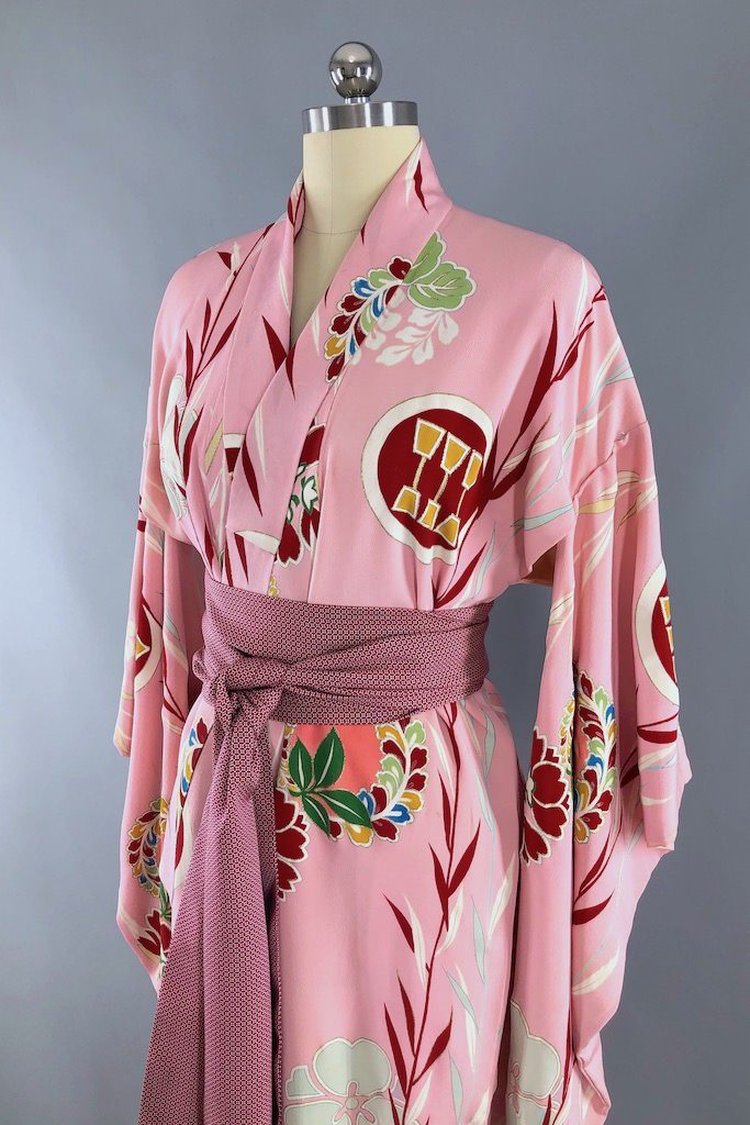 Vintage Pink Deco Silk Kimono Robe-ThisBlueBird - Modern Vintage