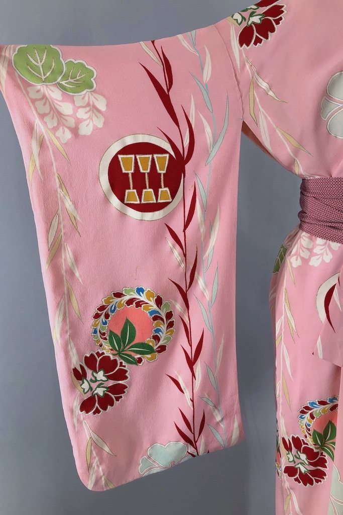 Vintage Pink Deco Silk Kimono Robe-ThisBlueBird - Modern Vintage