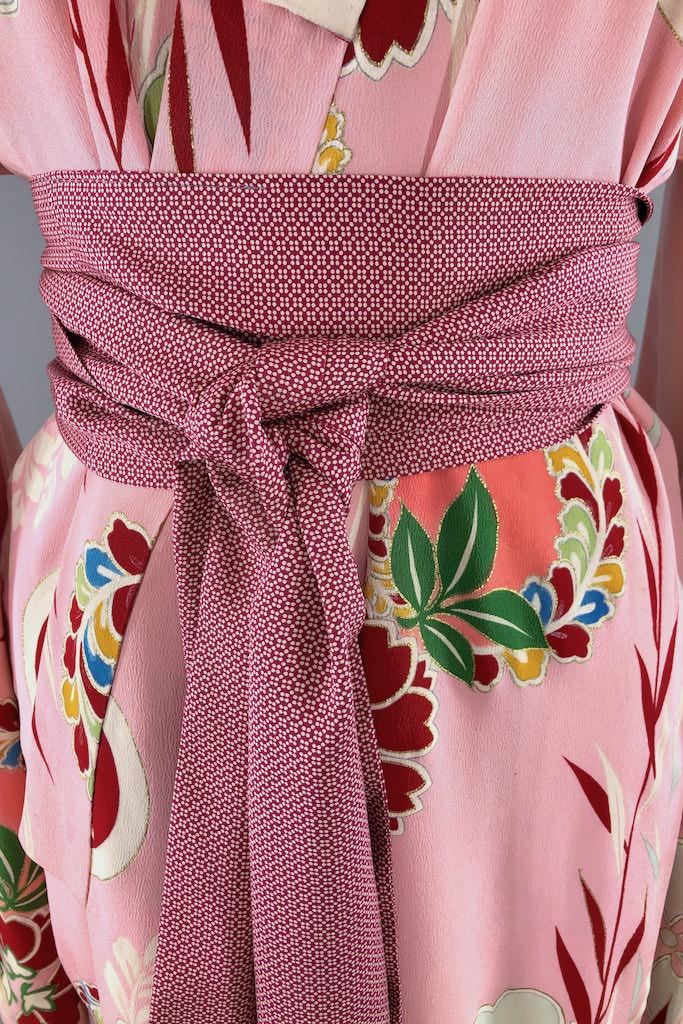 Vintage Pink Deco Silk Kimono Robe-ThisBlueBird - Modern Vintage