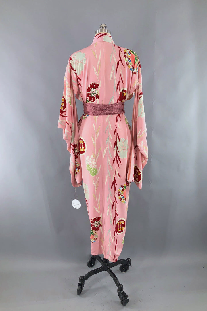 Vintage Pink Deco Silk Kimono Robe-ThisBlueBird - Modern Vintage