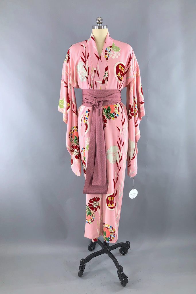 Vintage Pink Deco Silk Kimono Robe-ThisBlueBird - Modern Vintage