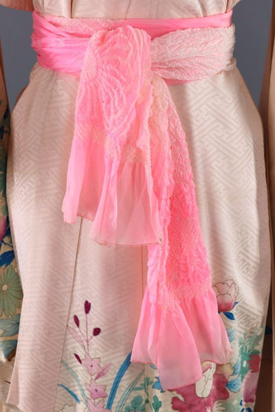 Vintage Pink Embroidered Birds Silk Kimono Robe-ThisBlueBird - Modern Vintage
