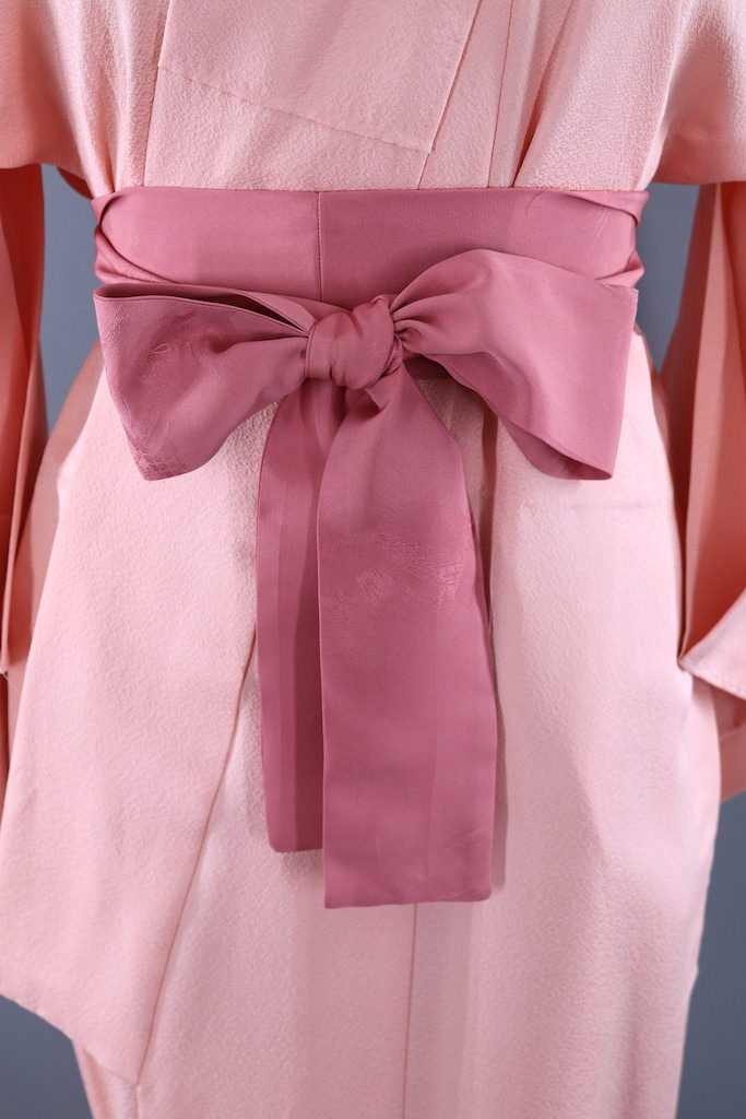 Vintage Pink Embroidered Cut Work Silk Kimono-ThisBlueBird - Modern Vintage