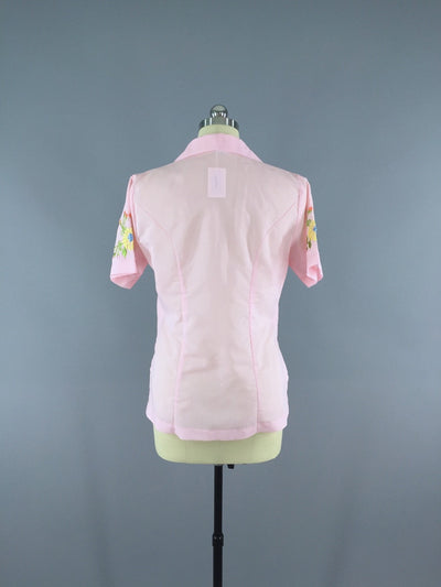 Vintage Pink Embroidered Floral Guayabera Shirt - ThisBlueBird