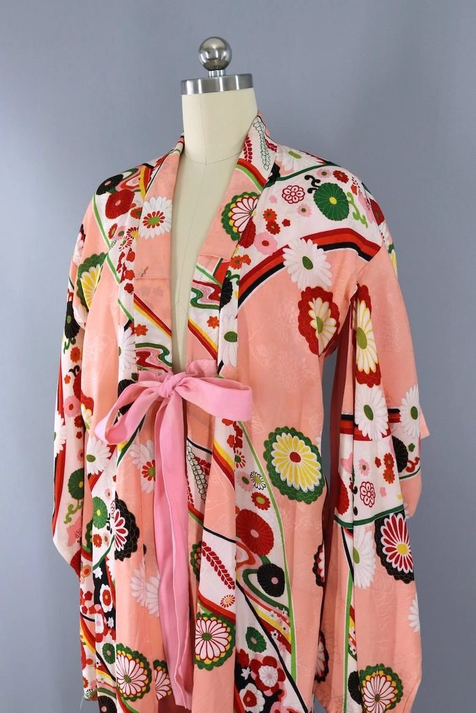 Vintage Pink Floral Silk Kimono Robe-ThisBlueBird - Modern Vintage