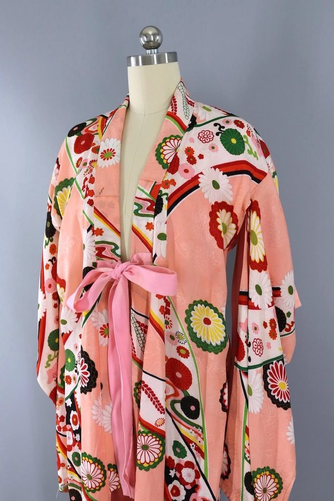Vintage Pink Floral Silk Kimono Robe-ThisBlueBird - Modern Vintage