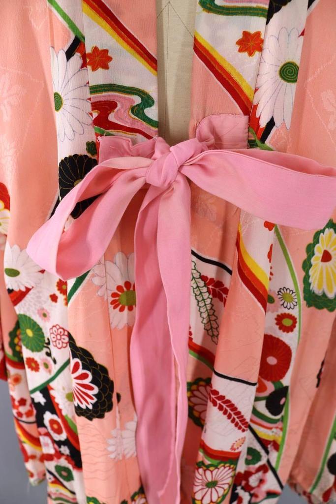 Vintage Pink Floral Silk Kimono Robe-ThisBlueBird - Modern Vintage
