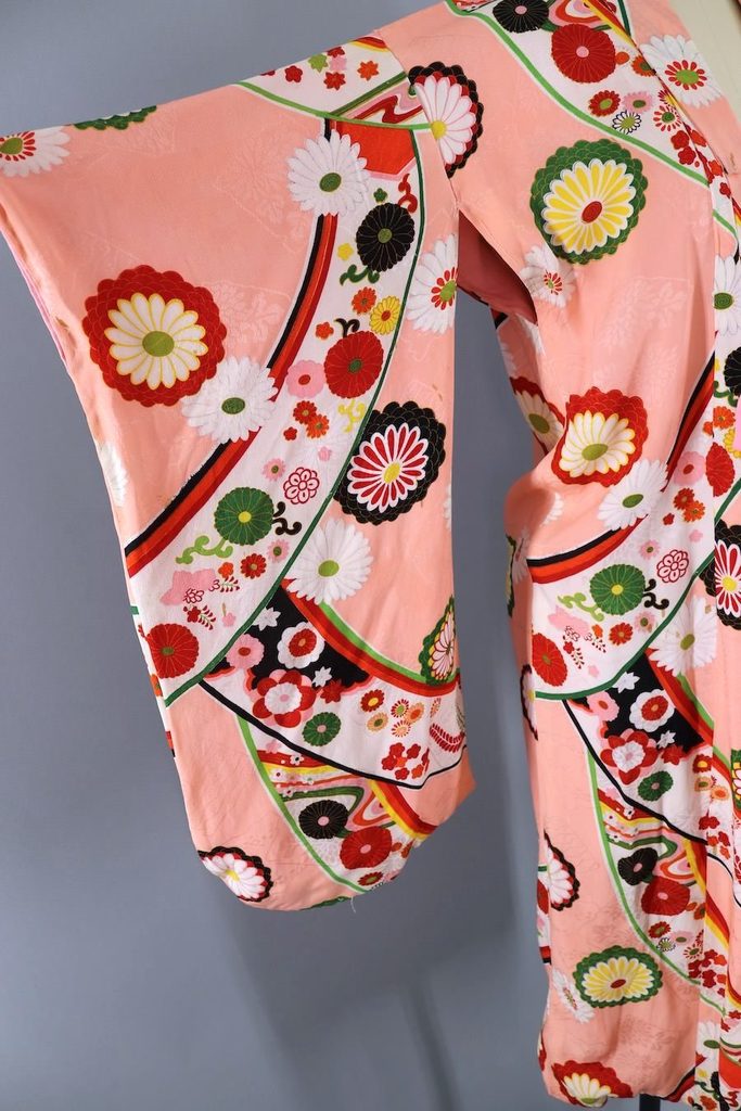 Vintage Pink Floral Silk Kimono Robe-ThisBlueBird - Modern Vintage