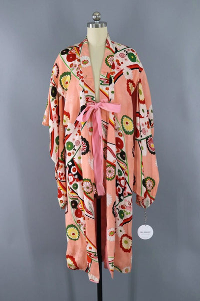 Vintage Pink Floral Silk Kimono Robe-ThisBlueBird - Modern Vintage