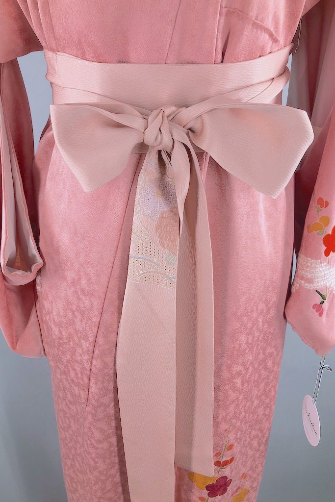 Vintage Pink &amp; Gold Floral Silk Kimono Robe-ThisBlueBird - Modern Vintage