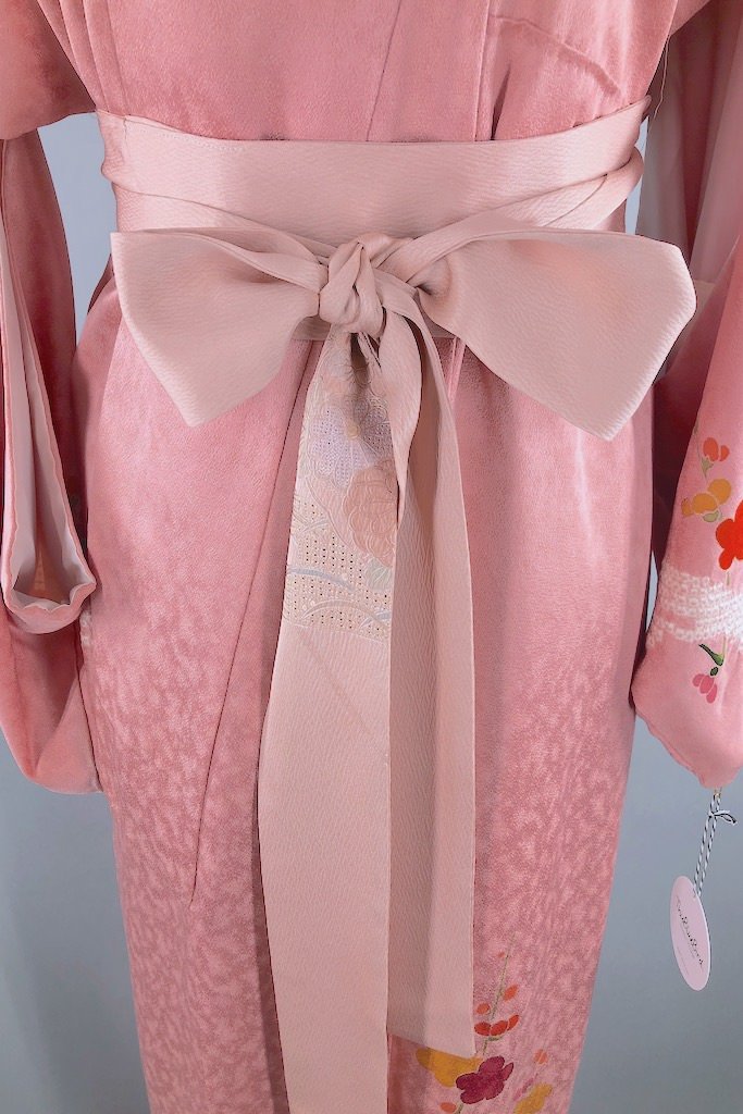 Vintage Pink & Gold Floral Silk Kimono Robe-ThisBlueBird - Modern Vintage
