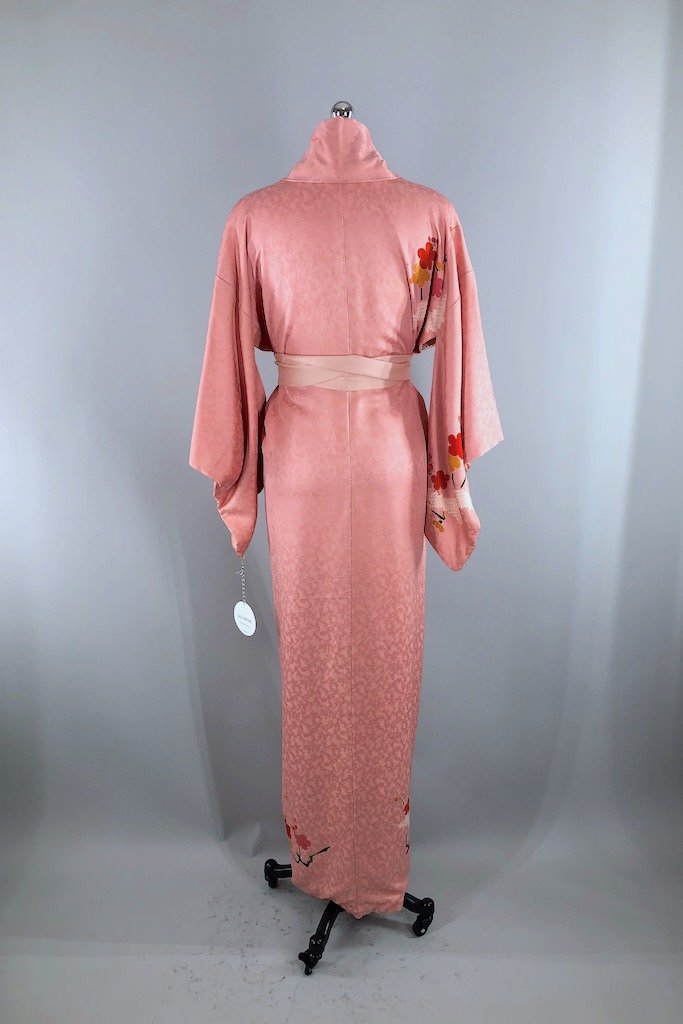 Vintage Pink &amp; Gold Floral Silk Kimono Robe-ThisBlueBird - Modern Vintage