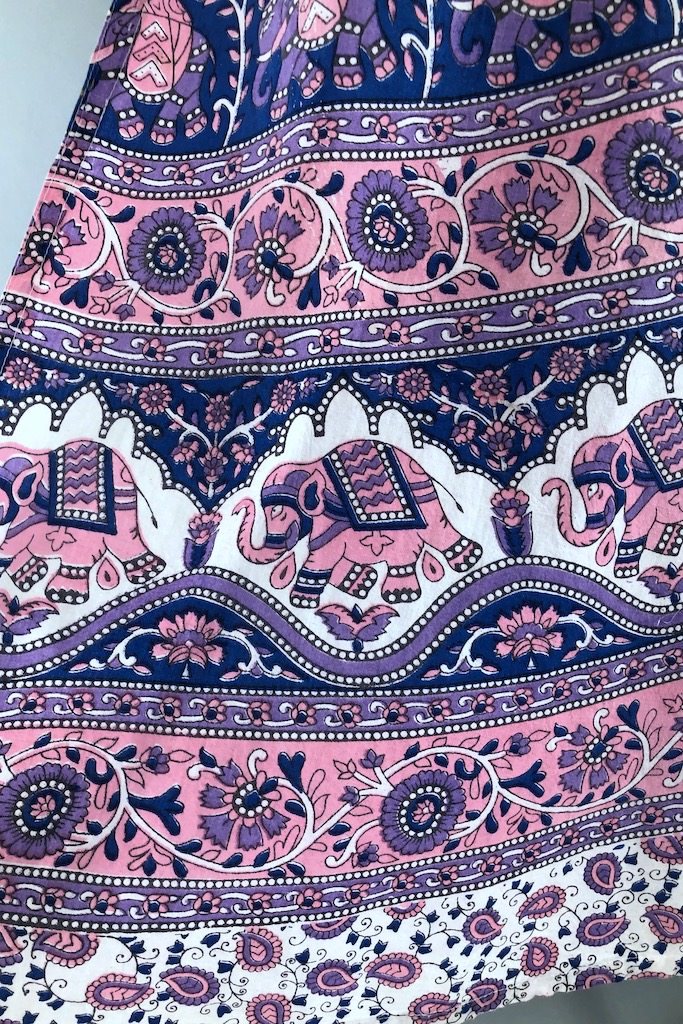 Vintage Pink Indian Block Print Wrap Skirt-ThisBlueBird - Modern Vintage