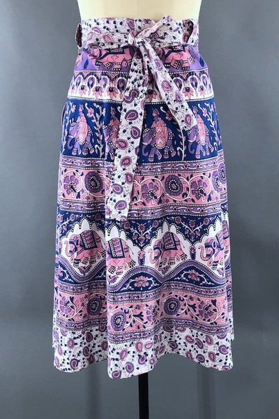 Vintage Pink Indian Block Print Wrap Skirt-ThisBlueBird - Modern Vintage