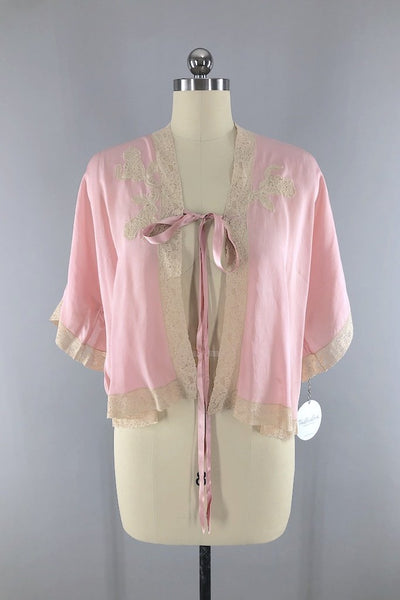 Vintage Pink Lace Bed Jacket-ThisBlueBird - Modern Vintage
