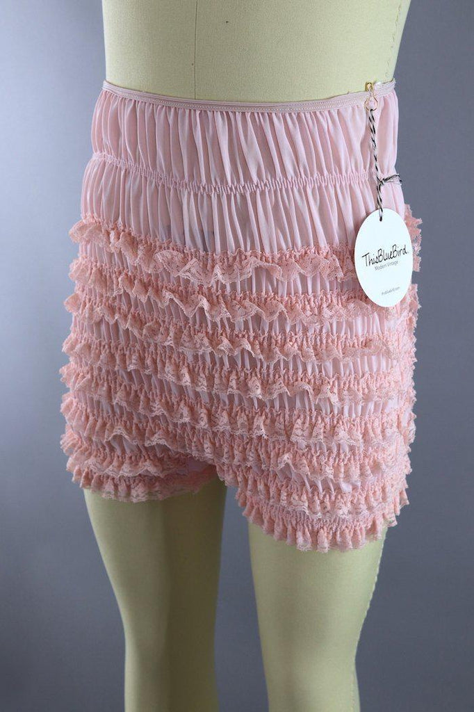 Vintage White Slip Shorts Pink Trim Mini Bloomers Pettishorts