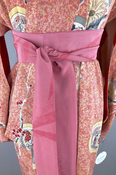 Vintage Pink Marble Phoenix Birds Silk Kimono Robe-ThisBlueBird - Modern Vintage