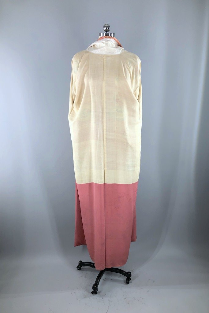 Vintage Pink Marble Phoenix Birds Silk Kimono Robe-ThisBlueBird - Modern Vintage