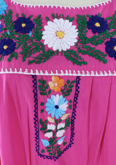 Vintage Pink Mexican Oaxaca Embroidered Dress - ThisBlueBird