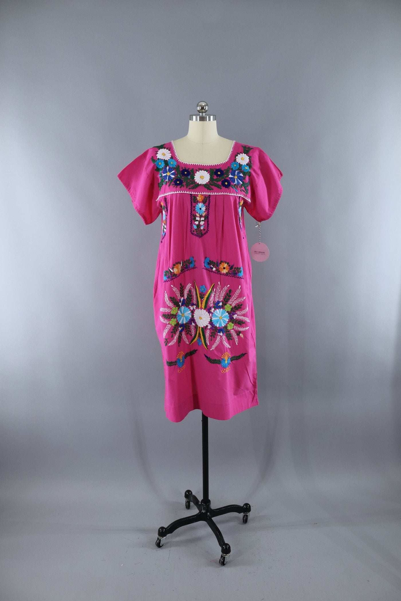 Vintage Pink Mexican Oaxaca Embroidered Dress - ThisBlueBird
