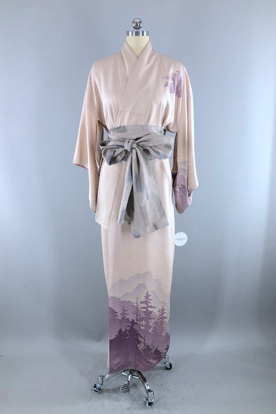 Vintage Pink Mountains Silk Kimono Robe-ThisBlueBird - Modern Vintage