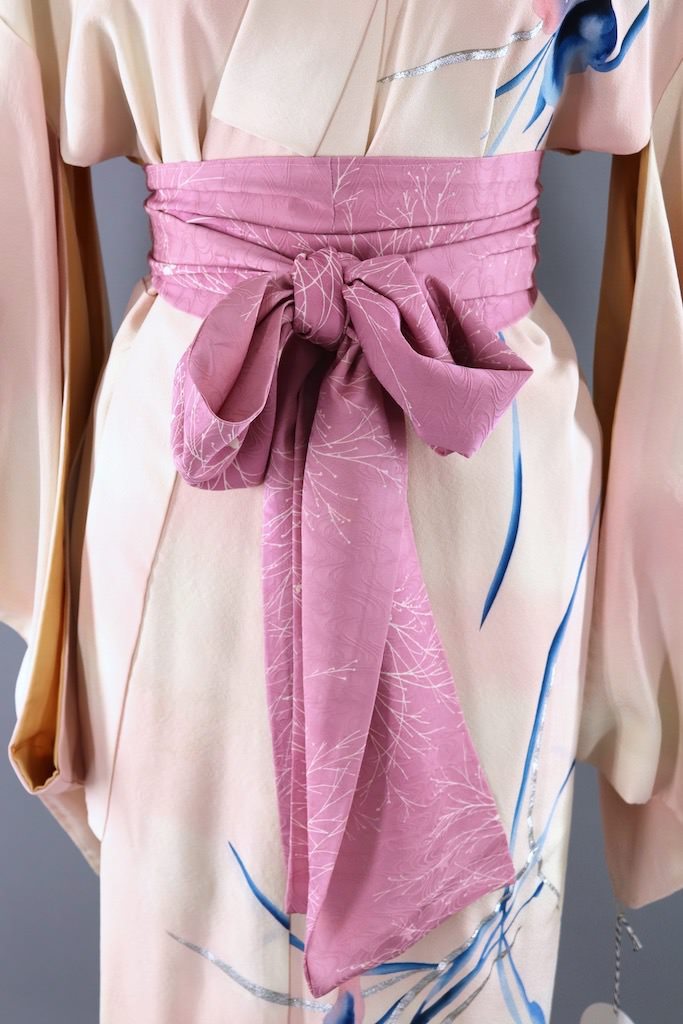 Vintage Pink Orchids Silk Kimono Robe-ThisBlueBird - Modern Vintage