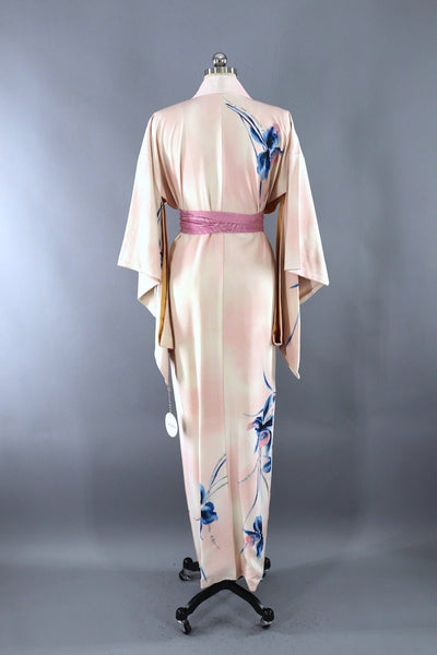 Vintage Pink Orchids Silk Kimono Robe-ThisBlueBird - Modern Vintage