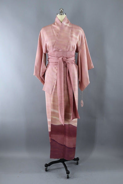 Vintage Pink & Purple Ombre Silk Kimono Robe-ThisBlueBird - Modern Vintage