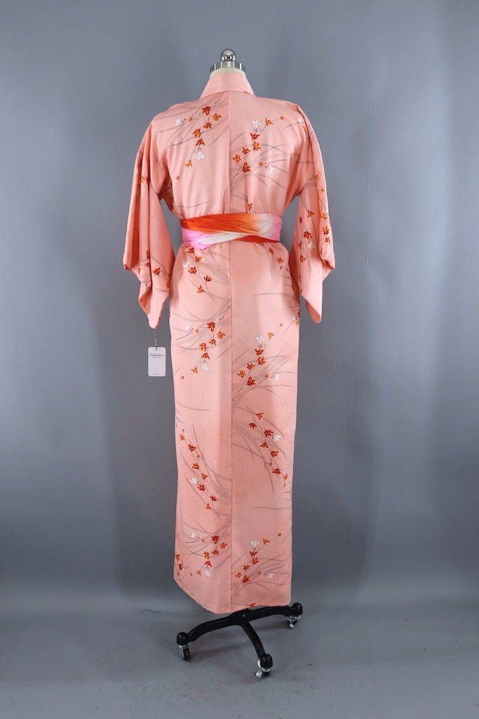 Vintage Pink & Red Satin Floral Print Kimono Robe – ThisBlueBird