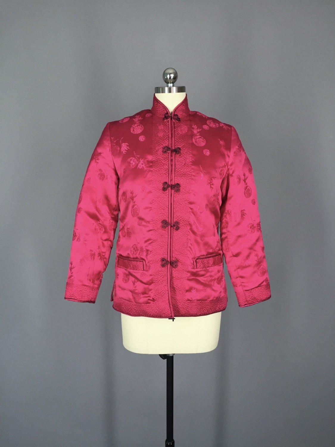 Vintage Pink Satin Bed Jacket / Mandarin Chinoiserie / Bloomingdales - ThisBlueBird