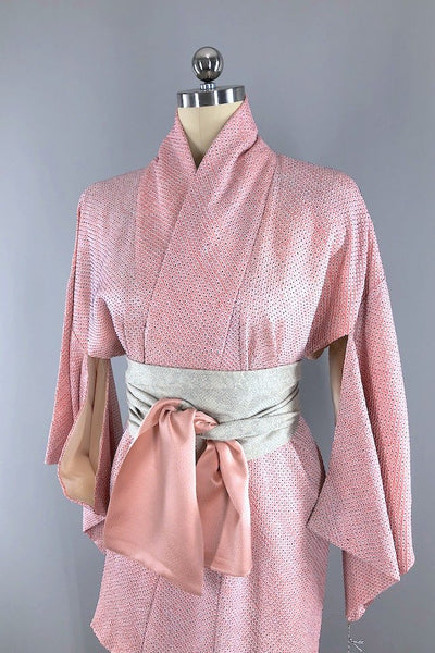 Vintage Pink Shibori Silk Kimono Robe-ThisBlueBird - Modern Vintage