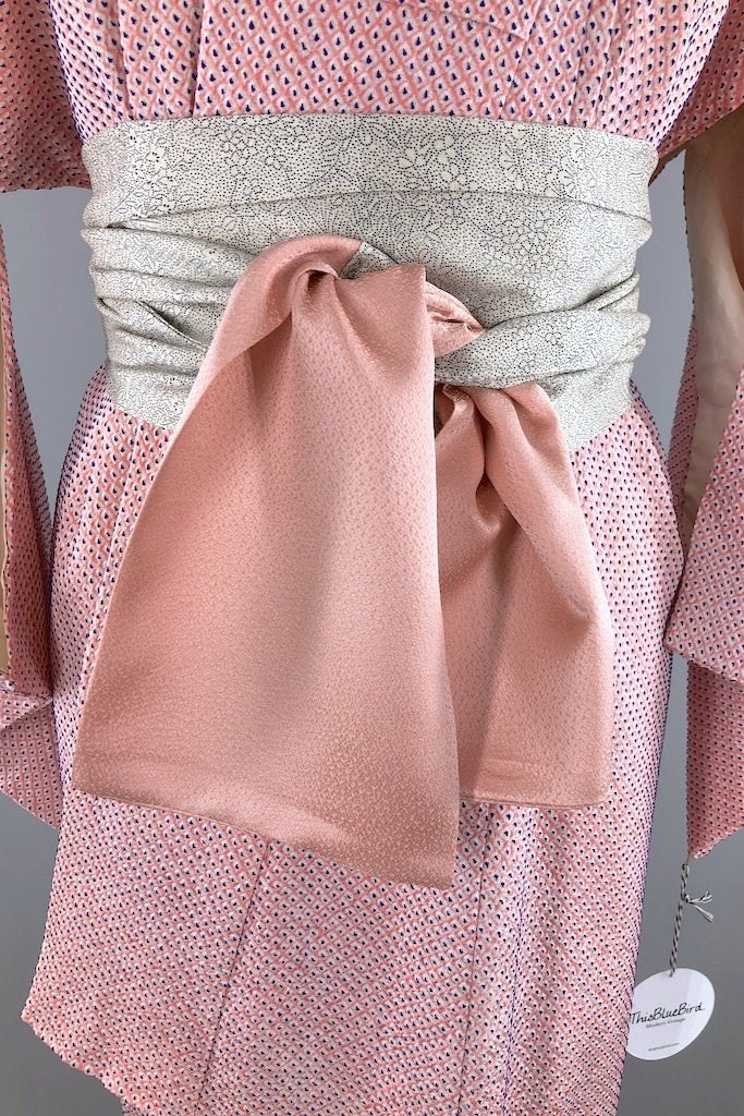 Vintage Pink Shibori Silk Kimono Robe-ThisBlueBird - Modern Vintage